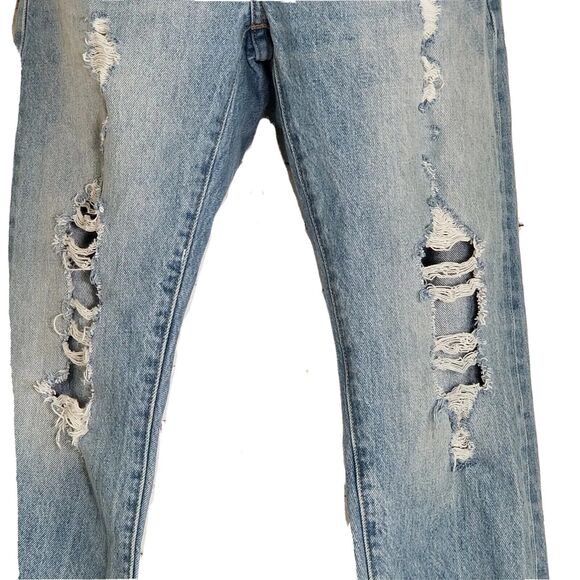 Levis 501 Button Fly Mom Jeans 26 Taper Made Crafted Distress Selvedge Ripped - Picture 5 of 12